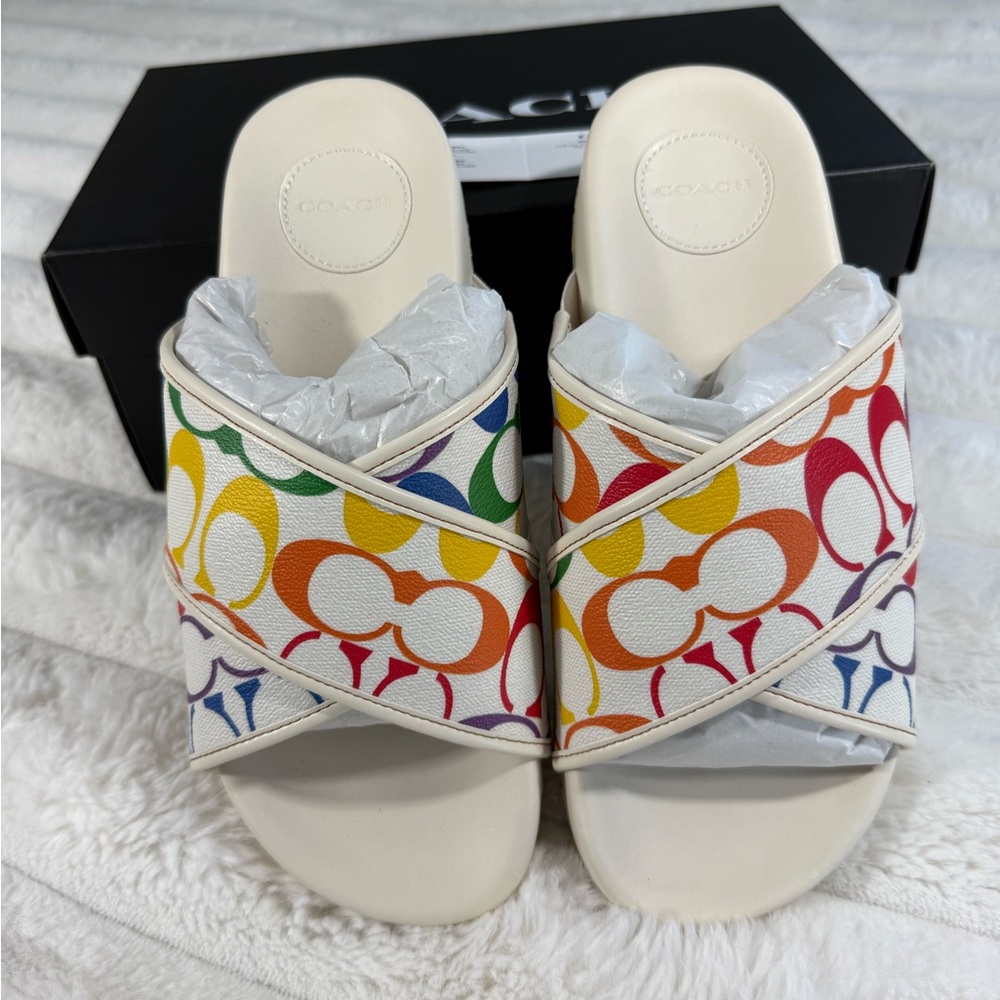 Coach Colorful Pattern Slide Sandals
